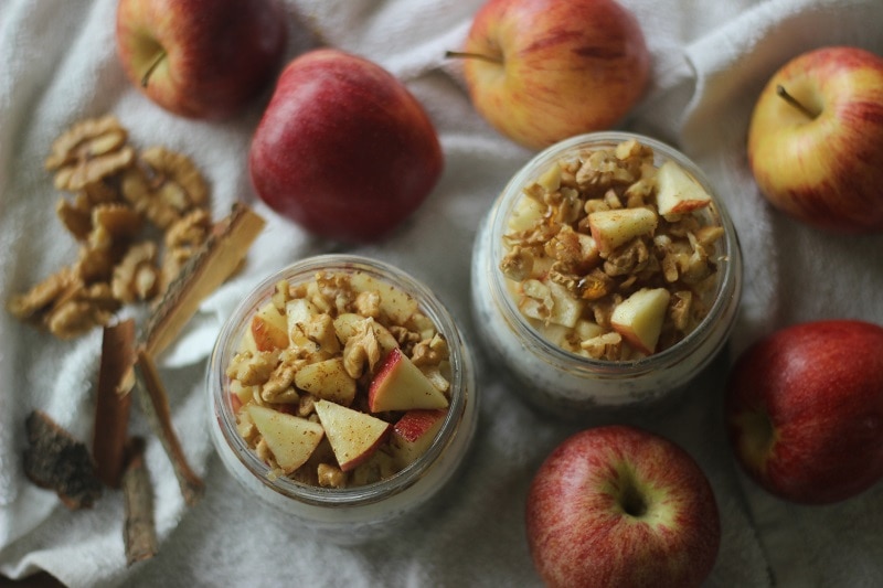 Homemade Apple Strudel Overnight Oats in Glass Jars