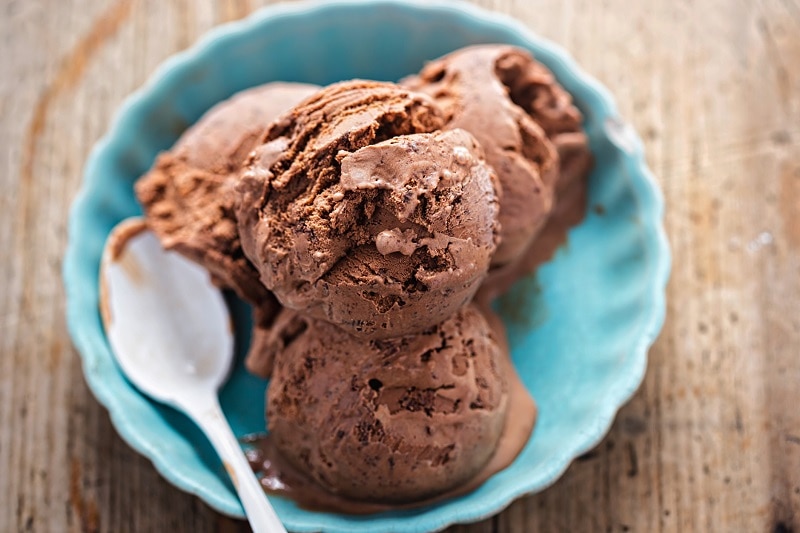Mexican Hot Chocolate Ice Cream in Blue Bowl
