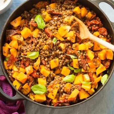Lentil and Sweet Potato Skillet on Countertop