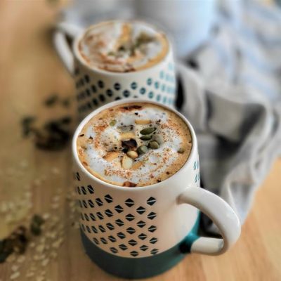 Magnesium-Rich Mocha Coffee Oatmeal in Mugs on Wooden Surface