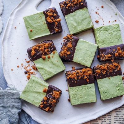 Dessert Bars: Matcha Chocolate on Serving Platter Next to Match Tea in Mug