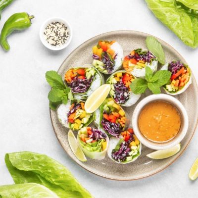 Veggie Spring Rolls with Sunflower Dipping Sauce