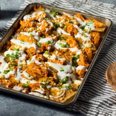 Buffalo Chicken Nachos in Sheet Pan