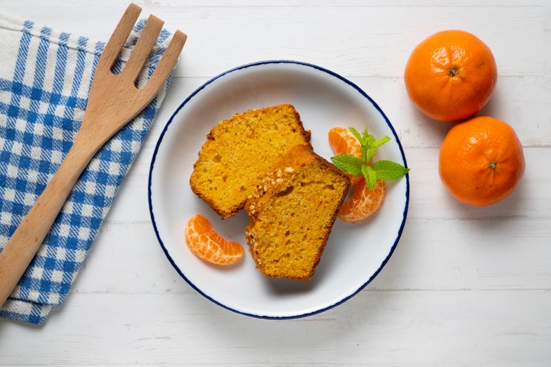 Gluten-Free Vegan Tangerine Cake Sliced on Plate