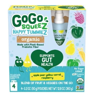 GoGo Squeez Happy Tummiez Organic Raspberry Pear Yellow Carrot Pouches