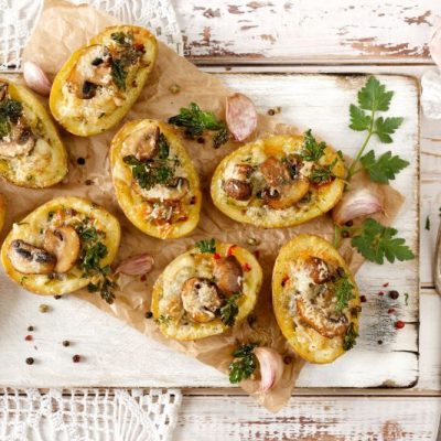 Mushroom-Stuffed Potatoes on White Table