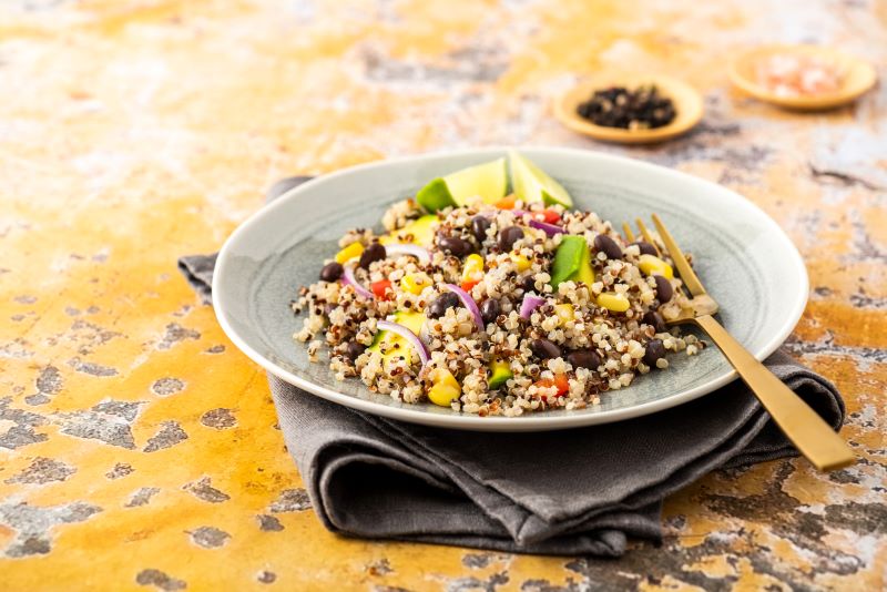 Quinoa Black Bean Salad with Crispy Corn
