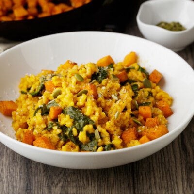 Vegan Risotto With Butternut Squash, Kale and Pumpkin Seeds