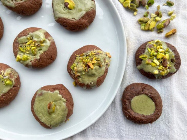 Chocolate Thumbprint Cookies With Pistachio Cream