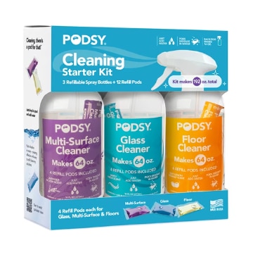 Podsy Cleaning Starter Kit - 3 Spray Bottles 4 Multi-Surface Pods 4 Glass Cleaning Pods