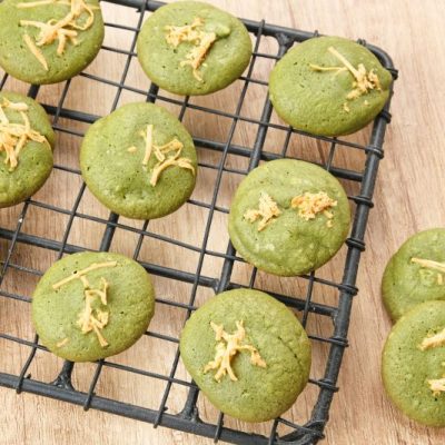 Chewy Matcha Cookies on Cooling Rack