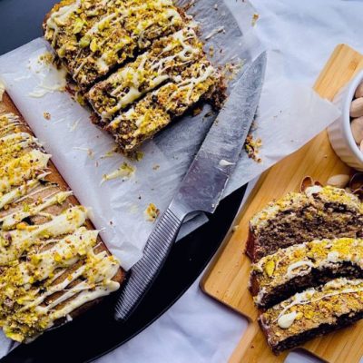 Pistachio Loaf With Coconut Cream Glaze (Vegan)