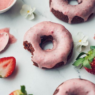 Chocolate Baked Donuts With Strawberry Glaze