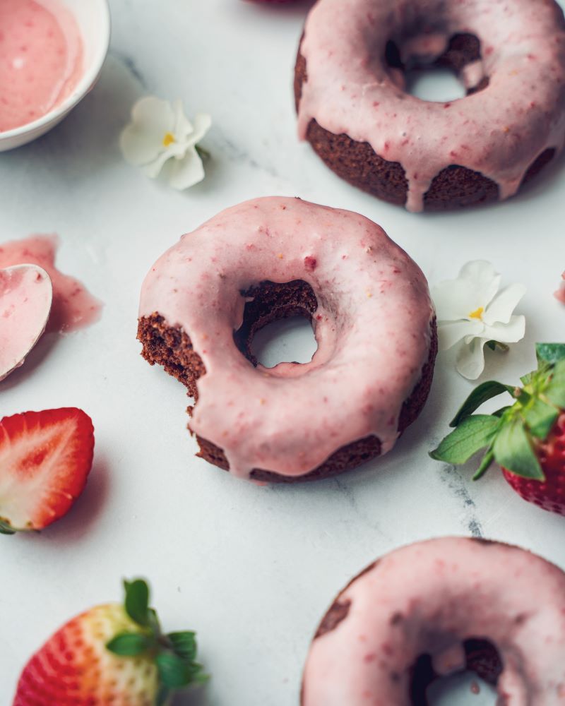 Chocolate Baked Donuts With Strawberry Glaze