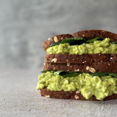 Avocado Egg Salad Sandwich on Dark Whole Grain Bread