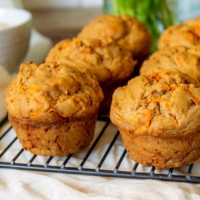 Gluten-Free Carrot Cake Muffins on Cooling Rack in Kitchen