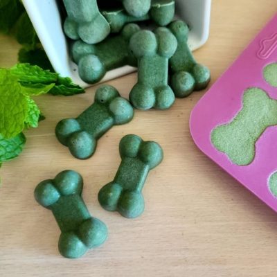 Dog Breath Mints in Silicone Mold with Wells Shaped Like Small Dog Bones