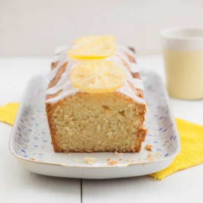 Iced Lemon Pound Cake on Serving Platter