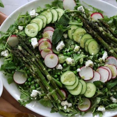 Spring Salad with Lemon-Mint Vinaigrette on Serving Platter