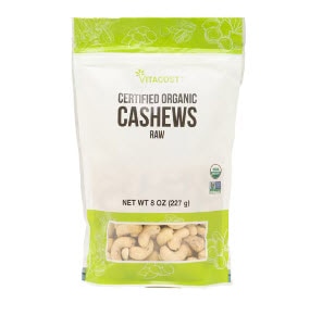 Vitacost Certified Organic Cashews Raw Non-GMO Kosher -- 8 oz (227 g)