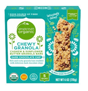 Simple Truth Organic Chewy Granola Cashew & Sunflower Butter Granola Bars Dark Chocolate Chip -- 5 Bars