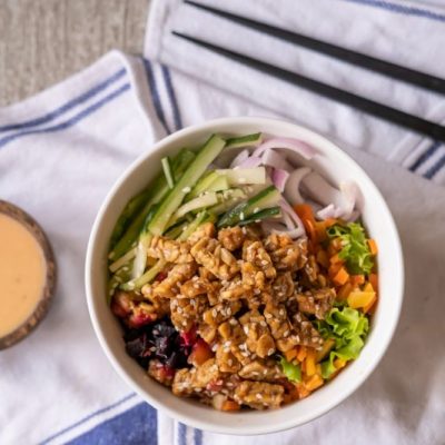 Tempeh Poke Bowl Recipe with Sunflower Satay Sauce