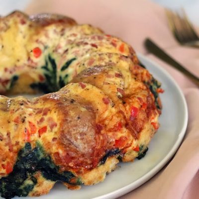 A Breakfast Bundt Strata is Speckled With Color from Bell Pepper and Spinach.