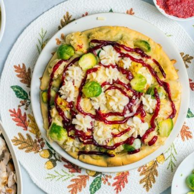 Homemade Thanksgiving pizza on festive table