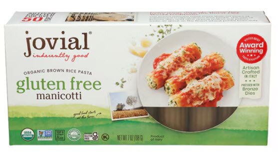 Jovial Organic Brown Rice Pasta Gluten Free Manicotti -- 7 oz