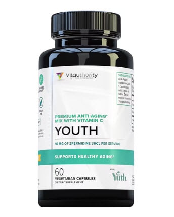 Vitauthority Youth Capsules Premium Anti-Aging Mix with Vitamin C and Spermidine -- 60 Vegetarian Capsules
