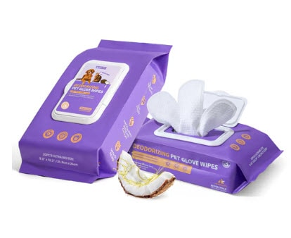 HICC Pet Deodorizing Pet Glove Wipes for Dogs and Cats -- 20 Wipes