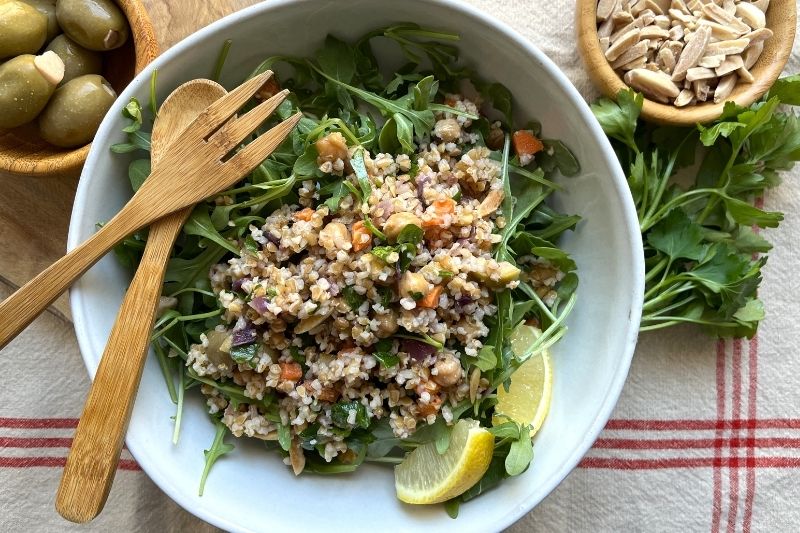 Mediterranean Bulgar Salad With Roasted Vegetables