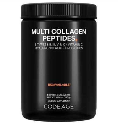 Codeage Multi Collagen Peptides + Hyaluronic Acid Powder Supplement Vitamin C & Probiotic Unflavored -- 10.58 oz