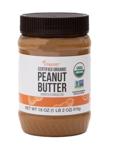 Vitacost Certified Organic Non-GMO Peanut Butter Smooth Unsalted -- 18 oz