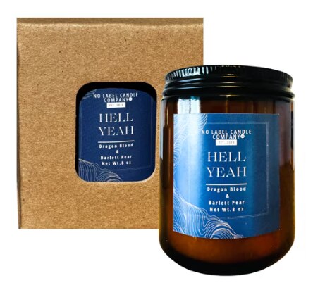 No Label Candle Co Soy Candle Hell Yeah Dragon Blood & Bartlet Pear