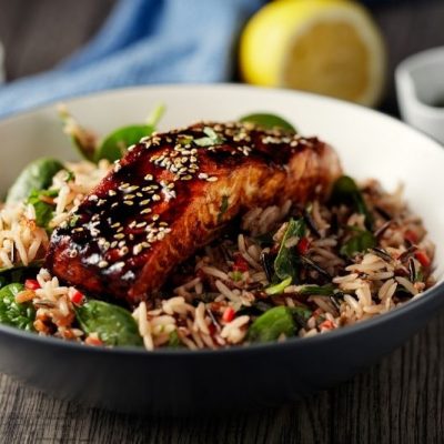 Teriyaki Salmon With Balsamic Wild Rice
