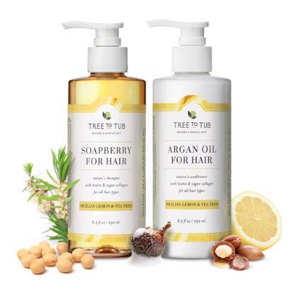 Tree to Tub Thickening Vegan Collagen & Biotin Shampoo and Conditioner Set of 2 Sicilian Lemon & Tea Tree -- 8.5 fl oz Each