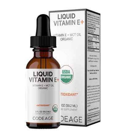 Codeage Liquid Vitamin E USDA-Certified Organic - Organic MCT Oil - Organic Orange Oil Vegan -- 2 fl oz
