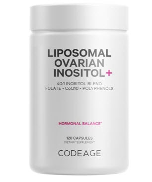Codeage Liposomal Ovarian Inositol + Supplement - Folate & CoQ10 Phytosome Hormonal Balance -- 120 Capsules