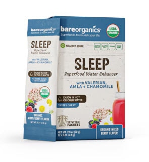 BareOrganics Sleep Blend Superfood Water Enhancer Natural Berry Lemonade -- 12 Stick Packets