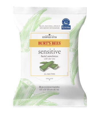 Burt's Bees Facial Cleansing Towelettes for Sensitive Skin Aloe Vera -- 30 Towelettes