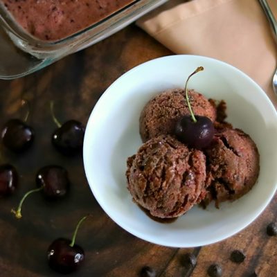 A Bowl of Vegan, Chocolate Cherry Ice Cream is Made With Bananas.