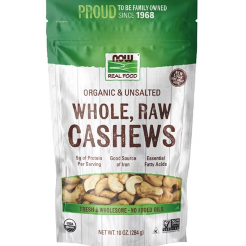 NOW Foods Organic & Unsalted Whole Raw Cashews NOW Foods Organic & Unsalted Whole Raw Cashews