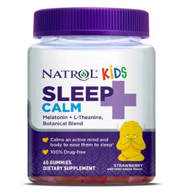 Natrol Kids Sleep + Calm Drug Free Sleep Aid Calm an Active Mind Ease To Sleep Melatonin and L-Theanine Strawberry Flavored -- 60 Gummies