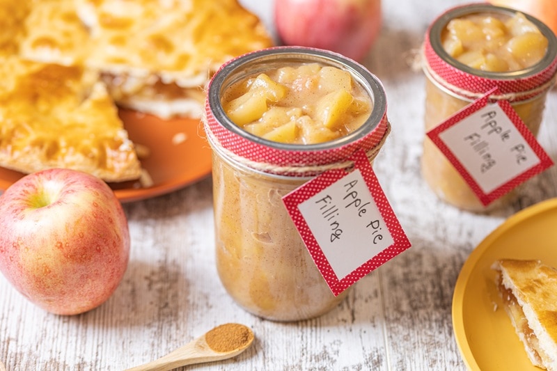Mason Jars Are Filled With a Homemade Apple Pie Filling Recipe.