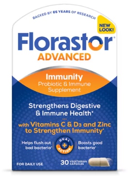 Florastor Advanced Daily Probiotic & Immune Support with Zinc Vitamin C & D3