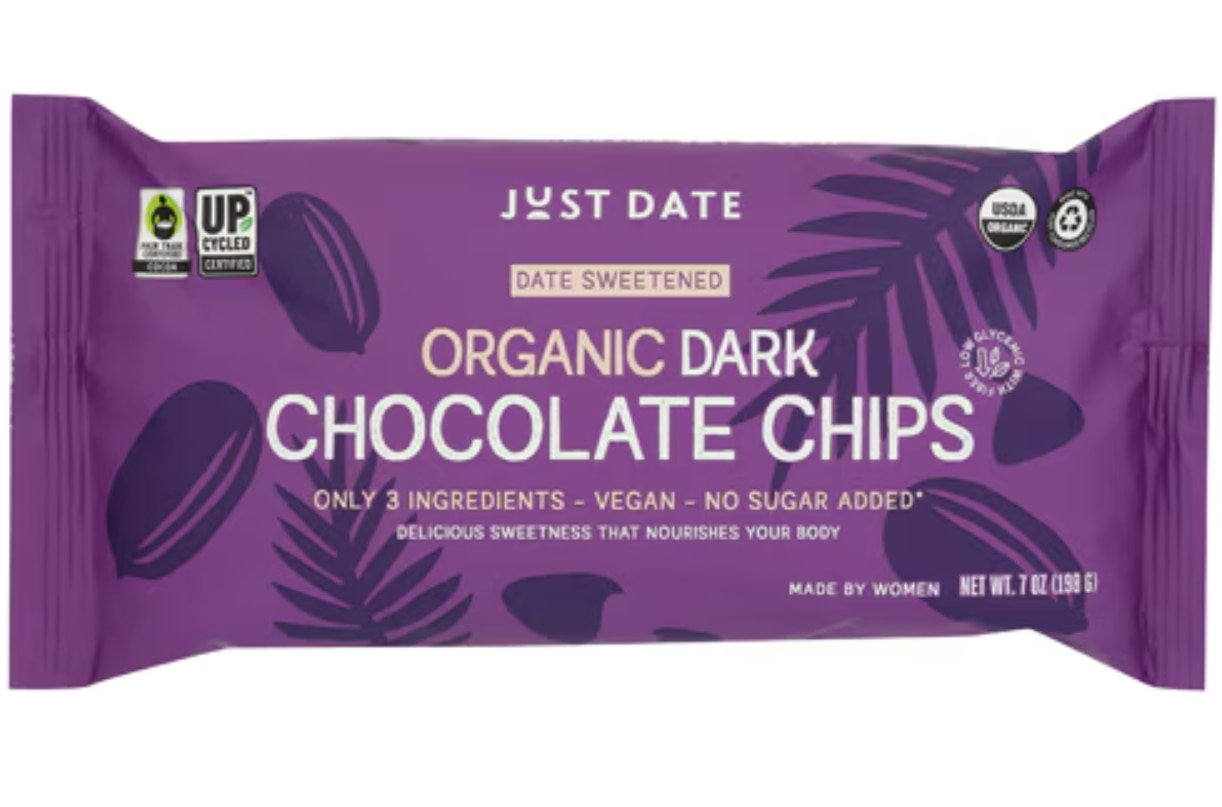 Just Date Organic Chocolate Chips - Date Sweetened - Vegan & No Sugar Added Dark Chocolate