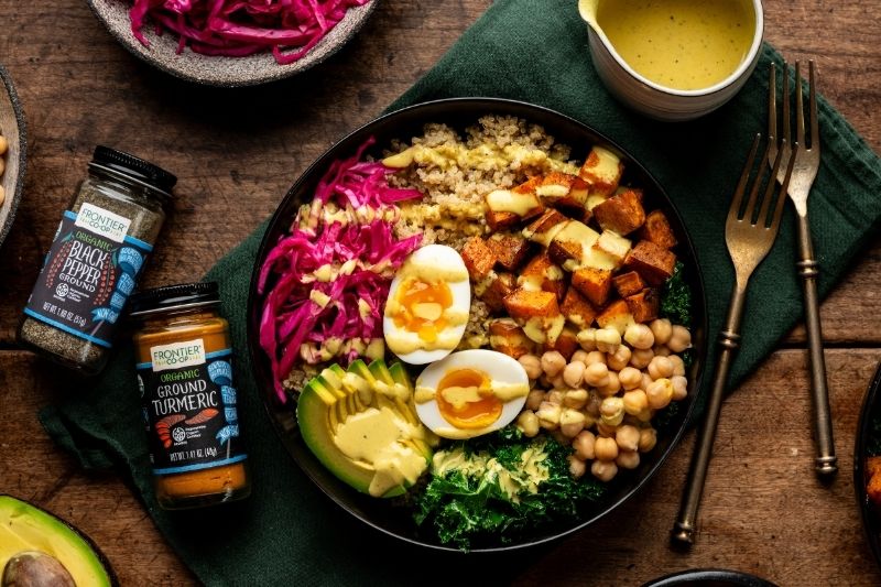 Quinoa and Chickpea Bowl With Golden Tahini Dressing