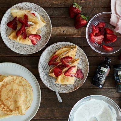 Vanilla Crème Crepes With Strawberry-Poppy Seed Topping