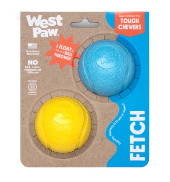 West Paw Dog Fetch Ball Toy Boundr Small Aqua Blue & Dandelion Yellow